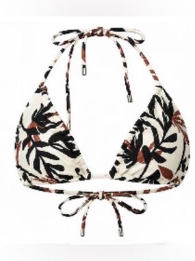 Shade & Shore Cream Floral Triangle Bikini Top - Black & Brown Print
